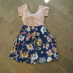 NWT Pact Striped and Floral Midi Dress - Peach and Navy